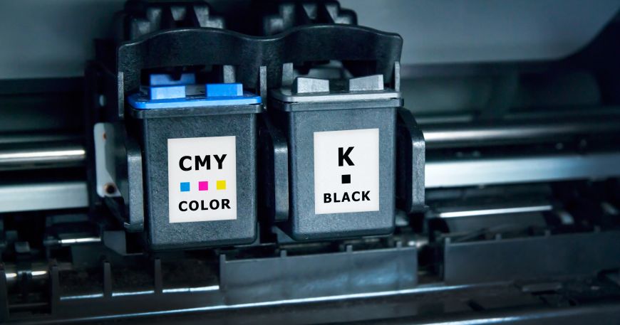 Key is one of the four colours used in four colour process printing; the key colour is actually black. Most desktop printers use a standalone key or black cartridge (seen here on the right).