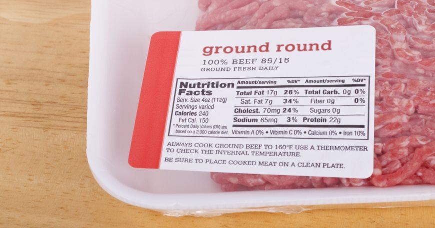 A variable information label on a packet of beef; a variable information label carries more detailed product information, such as ingredients and nutritional values and instructions for use.