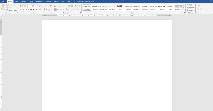A screenshot of a blank starting document in Word software.