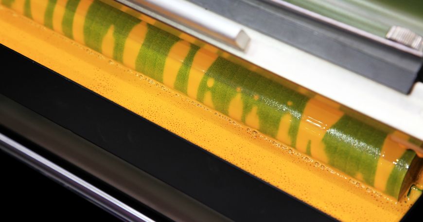 Yellow ink ready to be used in an offset printing press.