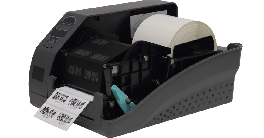 A barcode label printer; this machine uses thermal transfer printing to print barcodes onto self adhesive labels.