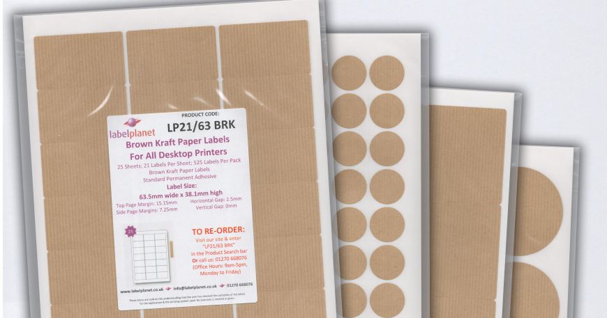 Four packs of our BRK or Kraft labels; these labels are made with ribbed brown Kraft paper.
