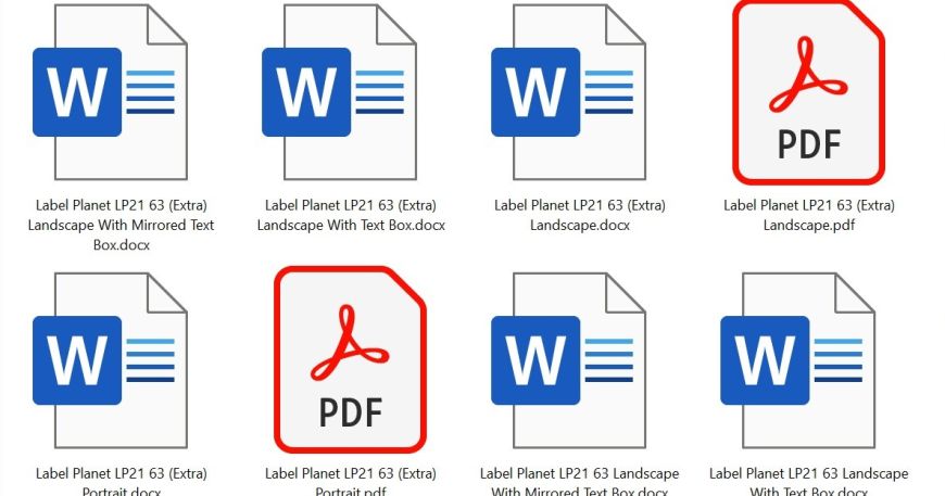 A screenshot of label template files including the file name and file extension for each. 