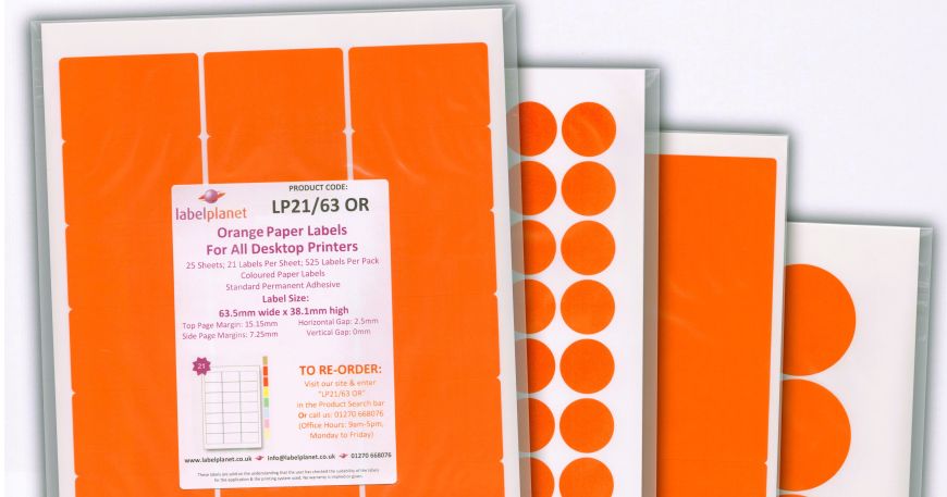Four packs of our orange labels; these labels are made with orange paper.