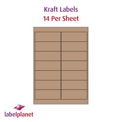 Brown Kraft Labels, 14 Per Sheet, 99.1 x 38.1mm, LP14/99 BRK