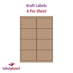 Brown Kraft Labels, 8 Per Sheet, 99.1 x 67.7mm, LP8/99 BRK