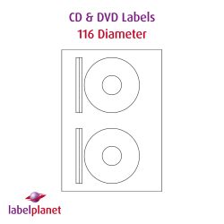 CD Labels & DVD Labels, 2 Per Sheet, 116mm Diameter, LPCD116