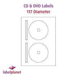 CD Labels & DVD Labels, 2 Per Sheet, 117mm Diameter, LPCD117