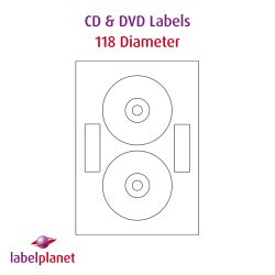 CD Labels & DVD Labels, 2 Per Sheet, 118mm Diameter, LPCD118N