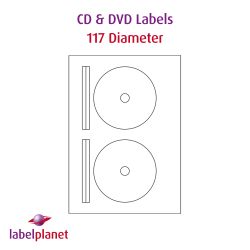CD Labels & DVD Labels For Inkjet/Laser Printers, 2 per sheet, 117mm diameter, LPCD117
