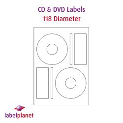 CD Labels & DVD Labels For Inkjet/Laser Printers, 2 per sheet, 118mm diameter, LPCD118P
