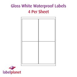 Gloss Waterproof Labels, 4 Per Sheet, 99.1 x 139mm, LP4/99 GWP