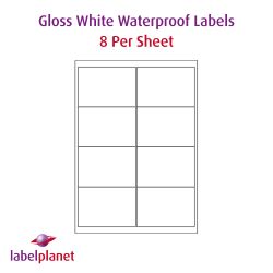 Gloss Waterproof Labels, 8 Per Sheet, 99.1 x 67.7mm, LP8/99 GWP