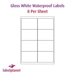 Gloss White Polyester Labels For Laser Printers, 8 per sheet, 99.1 x 67.7mm, LP8/99 GWP
