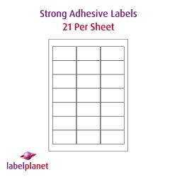 High Tack Labels. LP21/63 HT, 21 Per Sheet, 63.5 x 38.1mm.