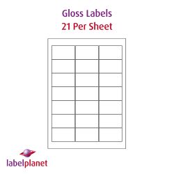 Laser Gloss Labels, 21 Per Sheet, 63.5 x 38.1mm, LP21/63 GW