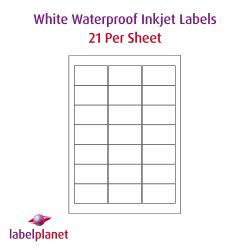 Matt White Polypropylene Labels For Inkjet Printers, 21 per sheet, 63.5 x 38.1mm, LP21/63 MWPP