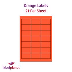 Orange Labels, 21 Per Sheet, 63.5 x 38.1mm