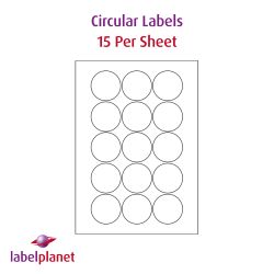 Paper Labels, 15 Round Labels Per Sheet, 51mm Diameter, LP15/51R