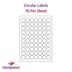 Paper Labels, 70 Round Labels Per Sheet, 25mm Diameter, LP70/25R