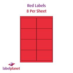 Red Labels, 8 Per Sheet, 99.1 x 67.7mm