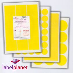 Round Yellow Labels, 12 Per Sheet, 63.5mm Diameter