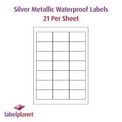 Waterproof Silver Labels, 21 Labels, 63.5 x 38.1mm, LP21/63 SMP