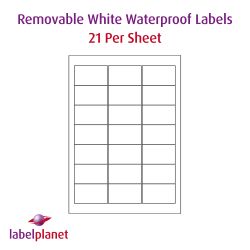 White Waterproof Removable Labels, 63.5 x 38.1mm, LP21/63 MWR