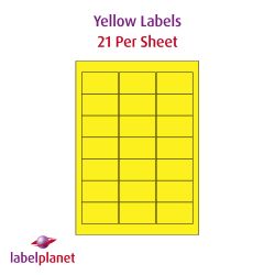 Yellow Labels, 21 Per Sheet, 63.5 x 38.1mm