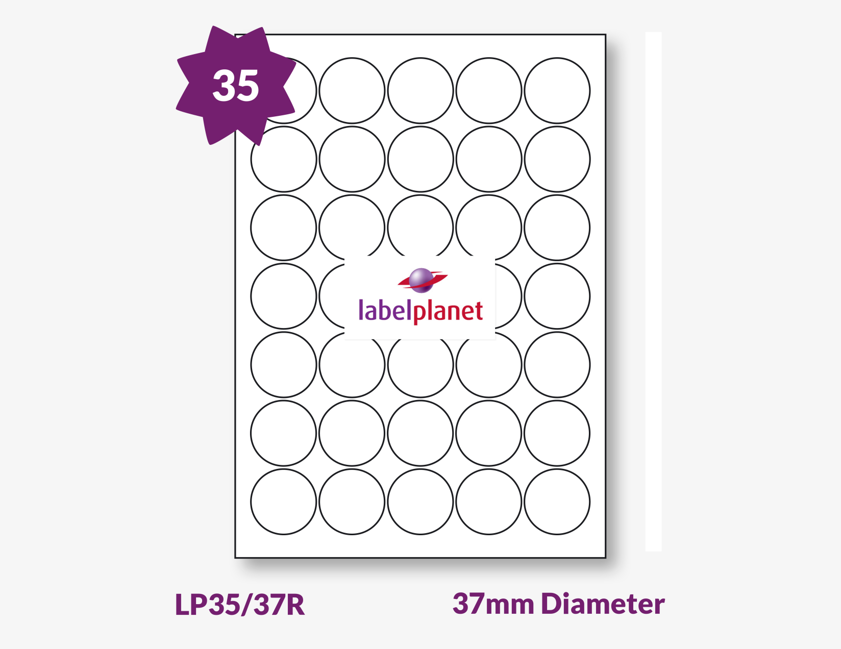 Label Planet® 35 Per Sheet, 50 Sheets (1750 Round Pink Labels). Round Coloured Paper Labels, 37mm Diameter, LP35/37R C - View #3