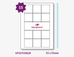 Blue Labels For Inkjet/Laser Printers, 15 per sheet, 51 x 51mm, LP15/51SQ B