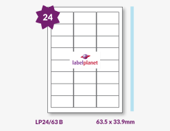 Blue Labels For Inkjet/Laser Printers, 24 per sheet, 63.5 x 33.9mm, LP24/63 B