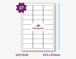Blue Labels For Inkjet/Laser Printers, 27 per sheet, 63.5 x 29.6mm, LP27/63 B