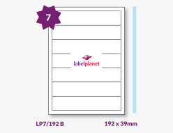 Blue Labels For Inkjet/Laser Printers, 7 per sheet, 192 x 39mm, LP7/192 B