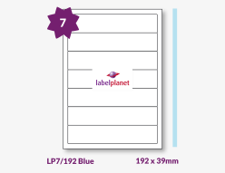 Blue Labels For Inkjet/Laser Printers, 7 per sheet, 192 x 39mm, LP7/192 Blue