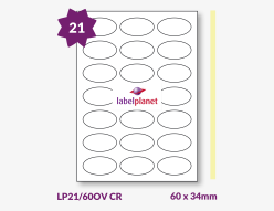 Butter Cream Labels For Inkjet/Laser Printers, 21 per sheet, 60 x 34mm, LP21/60OV CR