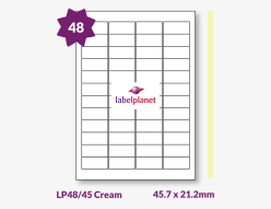 Butter Cream Labels For Inkjet/Laser Printers, 48 per sheet, 45.7 x 21.2mm, LP48/45 Cream