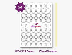 Butter Cream Labels For Inkjet/Laser Printers, 54 per sheet, 29mm diameter, LP54/29R Cream