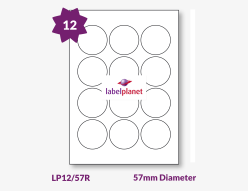 Circular Labels For Inkjet/Laser Printers, 12 per sheet, 57mm diameter, LP12/57R