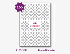 Circular Labels For Inkjet/Laser Printers, 165 per sheet, 16mm diameter, LP165/16R