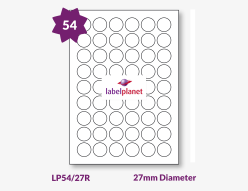 Circular Labels For Inkjet/Laser Printers, 54 per sheet, 27mm diameter, LP54/27R