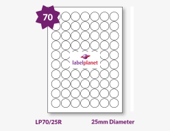 Circular Labels For Inkjet/Laser Printers, 70 per sheet, 25mm diameter, LP70/25R