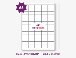 Clear Return Address Labels For Laser Printers, 65 per sheet, 38.1 x 21.2mm, LP65/38 MTP