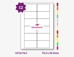 Coloured Labels For Inkjet/Laser Labels, 12 per sheet, 76.2 x 46.4mm, LP12/76 C