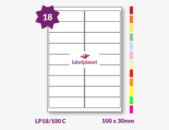Coloured Labels For Inkjet/Laser Labels, 18 per sheet, 100 x 30mm, LP18/100 C