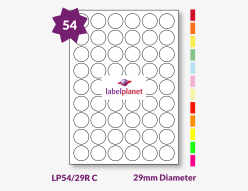 Coloured Labels For Inkjet/Laser Labels, 54 per sheet, 29mm diameter, LP54/29R C