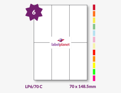 Coloured Labels For Inkjet/Laser Labels, 6 per sheet, 70 x 148.5mm, LP6/70 C