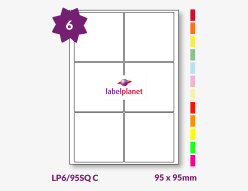 Coloured Labels For Inkjet/Laser Labels, 6 per sheet, 95 x 95mm, LP6/95SQ C