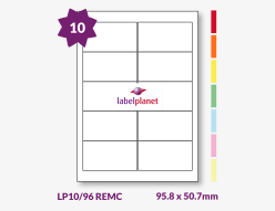 Coloured Removable Labels For Inkjet/Laser Printers, 10 per sheet, 95.8 x 50.7mm, LP10/96 REMC