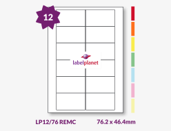 Coloured Removable Labels For Inkjet/Laser Printers, 12 per sheet, 76.2 x 46.4mm, LP12/76 REMC